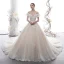 Luxury / Gorgeous Champagne Wedding Dresses 2020 Ball Gown Off-The-Shoulder Short Sleeve Backless Appliques Lace Beading Pearl Glitter Tulle Royal Train Ruffle