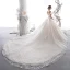 Luxury / Gorgeous Champagne Wedding Dresses 2020 Ball Gown Off-The-Shoulder Short Sleeve Backless Appliques Lace Beading Pearl Glitter Tulle Royal Train Ruffle