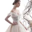 Luxury / Gorgeous Champagne Wedding Dresses 2020 Ball Gown Off-The-Shoulder Short Sleeve Backless Appliques Lace Beading Pearl Glitter Tulle Royal Train Ruffle