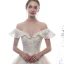 Luxury / Gorgeous Champagne Wedding Dresses 2020 Ball Gown Off-The-Shoulder Short Sleeve Backless Appliques Lace Beading Pearl Glitter Tulle Royal Train Ruffle