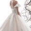 Luxury / Gorgeous Champagne Wedding Dresses 2020 Ball Gown Off-The-Shoulder Short Sleeve Backless Appliques Lace Beading Pearl Glitter Tulle Royal Train Ruffle