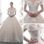 Luxury / Gorgeous Champagne Wedding Dresses 2020 Ball Gown Off-The-Shoulder Short Sleeve Backless Appliques Lace Beading Pearl Glitter Tulle Royal Train Ruffle