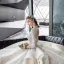 Illusion Champagne Transparentes Robe De Mariée 2020 Robe Boule Col v profond 3/4 Manches Dos Nu Glitter Tulle Appliques En Dentelle Perlage Cathedral Train Volants