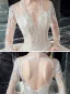 Illusion Champagne Transparentes Robe De Mariée 2020 Robe Boule Col v profond 3/4 Manches Dos Nu Glitter Tulle Appliques En Dentelle Perlage Cathedral Train Volants