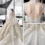 Illusion Champagne Transparentes Robe De Mariée 2020 Robe Boule Col v profond 3/4 Manches Dos Nu Glitter Tulle Appliques En Dentelle Perlage Cathedral Train Volants
