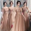 Affordable Champagne See-through Bridesmaid Dresses 2020 A-Line / Princess Appliques Lace Floor-Length / Long Backless Ruffle Wedding Party Dresses