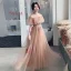 Affordable Champagne See-through Bridesmaid Dresses 2020 A-Line / Princess Appliques Lace Floor-Length / Long Backless Ruffle Wedding Party Dresses