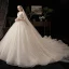 Chic / Beautiful Champagne Wedding Dresses 2020 Ball Gown V-Neck Sleeveless Backless Appliques Lace Beading Feather Cathedral Train Ruffle