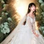 Chic / Belle Champagne Transparentes Robe De Mariée 2020 Robe Boule Encolure Dégagée 3/4 Manches Dos Nu Glitter Organza Appliques En Dentelle Perlage Cathedral Train Volants