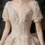 Victorian Style Champagne Wedding Dresses 2020 Ball Gown V-Neck Puffy Short Sleeve Backless Glitter Tulle Appliques Lace Beading Royal Train Ruffle
