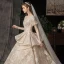 Victorian Style Champagne Wedding Dresses 2020 Ball Gown V-Neck Puffy Short Sleeve Backless Glitter Tulle Appliques Lace Beading Royal Train Ruffle