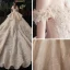 Luxury / Gorgeous Champagne Wedding Dresses 2020 Ball Gown Off-The-Shoulder Short Sleeve Backless Glitter Tulle Appliques Lace Sequins Beading Cathedral Train Ruffle