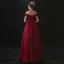 Haut de Gamme Bordeaux Satin Robe De Soirée 2020 Princesse De l'épaule Manches Courtes Ceinture Longue Volants Robe De Ceremonie
