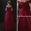 Haut de Gamme Bordeaux Satin Robe De Soirée 2020 Princesse De l'épaule Manches Courtes Ceinture Longue Volants Robe De Ceremonie
