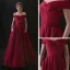 Haut de Gamme Bordeaux Satin Robe De Soirée 2020 Princesse De l'épaule Manches Courtes Ceinture Longue Volants Robe De Ceremonie