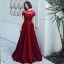 Élégant Bordeaux Transparentes Robe De Soirée 2019 Princesse Encolure Dégagée Manches Courtes Dos Nu Appliques En Dentelle Perlage Faux Diamant Ceinture Longue Volants Robe De Ceremonie