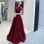 Élégant Bordeaux Transparentes Robe De Soirée 2019 Princesse Encolure Dégagée Manches Courtes Dos Nu Appliques En Dentelle Perlage Faux Diamant Ceinture Longue Volants Robe De Ceremonie