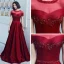 Élégant Bordeaux Transparentes Robe De Soirée 2019 Princesse Encolure Dégagée Manches Courtes Dos Nu Appliques En Dentelle Perlage Faux Diamant Ceinture Longue Volants Robe De Ceremonie