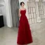 Chic / Beautiful Burgundy Summer Evening Dresses  2019 A-Line / Princess Spaghetti Straps Sleeveless Glitter Tulle Sash Floor-Length / Long Ruffle Backless Formal Dresses