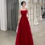 Chic / Beautiful Burgundy Summer Evening Dresses  2019 A-Line / Princess Spaghetti Straps Sleeveless Glitter Tulle Sash Floor-Length / Long Ruffle Backless Formal Dresses