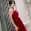 Chic / Beautiful Burgundy Summer Evening Dresses  2019 A-Line / Princess Spaghetti Straps Sleeveless Glitter Tulle Sash Floor-Length / Long Ruffle Backless Formal Dresses