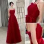 Chic / Beautiful Burgundy Summer Evening Dresses  2019 A-Line / Princess Spaghetti Straps Sleeveless Glitter Tulle Sash Floor-Length / Long Ruffle Backless Formal Dresses
