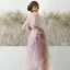 Affordable Blushing Pink Summer Prom Dresses 2019 A-Line / Princess Spaghetti Straps Short Sleeve Appliques Flower Beading Ankle Length Cascading Ruffles Backless Formal Dresses