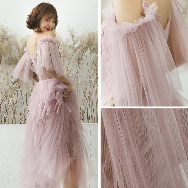 Affordable Blushing Pink Summer Prom Dresses 2019 A-Line / Princess Spaghetti Straps Short Sleeve Appliques Flower Beading Ankle Length Cascading Ruffles Backless Formal Dresses