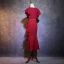 Chic / Beautiful Burgundy Evening Dresses  2019 Trumpet / Mermaid Scoop Neck Short Sleeve Metal Rhinestone Sash Short Ruffle Formal Dresses
