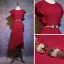 Chic / Beautiful Burgundy Evening Dresses  2019 Trumpet / Mermaid Scoop Neck Short Sleeve Metal Rhinestone Sash Short Ruffle Formal Dresses
