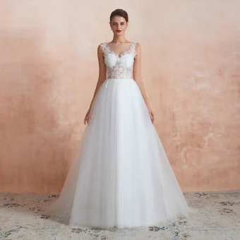 Illusion Ivory See Through Wedding Dresses 2020 A Line Princess Square Neckline Sleeveless Appliques Lace Sequins Sweep Train Ruffle