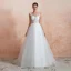 Illusion Ivory / Creme Durchsichtige Brautkleider / Hochzeitskleider 2020 A Linie Eckiger Ausschnitt Ärmellos Applikationen Spitze Pailletten Sweep / Pinsel Zug Rüschen