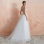 Illusion Ivory / Creme Durchsichtige Brautkleider / Hochzeitskleider 2020 A Linie Eckiger Ausschnitt Ärmellos Applikationen Spitze Pailletten Sweep / Pinsel Zug Rüschen