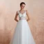 Illusion Ivory / Creme Durchsichtige Brautkleider / Hochzeitskleider 2020 A Linie Eckiger Ausschnitt Ärmellos Applikationen Spitze Pailletten Sweep / Pinsel Zug Rüschen