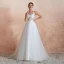 Illusion Ivory / Creme Durchsichtige Brautkleider / Hochzeitskleider 2020 A Linie Eckiger Ausschnitt Ärmellos Applikationen Spitze Pailletten Sweep / Pinsel Zug Rüschen