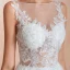 Illusion Ivory / Creme Durchsichtige Brautkleider / Hochzeitskleider 2020 A Linie Eckiger Ausschnitt Ärmellos Applikationen Spitze Pailletten Sweep / Pinsel Zug Rüschen