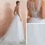 Illusion Ivory / Creme Durchsichtige Brautkleider / Hochzeitskleider 2020 A Linie Eckiger Ausschnitt Ärmellos Applikationen Spitze Pailletten Sweep / Pinsel Zug Rüschen
