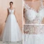 Illusion Ivory / Creme Durchsichtige Brautkleider / Hochzeitskleider 2020 A Linie Eckiger Ausschnitt Ärmellos Applikationen Spitze Pailletten Sweep / Pinsel Zug Rüschen