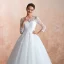 Romantique Ivoire Transparentes Robe De Mariée 2020 Robe Boule Encolure Carrée 3/4 Manches Appliques En Dentelle Chapel Train Volants