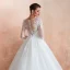 Romantique Ivoire Transparentes Robe De Mariée 2020 Robe Boule Encolure Carrée 3/4 Manches Appliques En Dentelle Chapel Train Volants