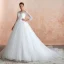 Romantique Ivoire Transparentes Robe De Mariée 2020 Robe Boule Encolure Carrée 3/4 Manches Appliques En Dentelle Chapel Train Volants