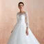 Romantique Ivoire Transparentes Robe De Mariée 2020 Robe Boule Encolure Carrée 3/4 Manches Appliques En Dentelle Chapel Train Volants