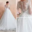 Romantique Ivoire Transparentes Robe De Mariée 2020 Robe Boule Encolure Carrée 3/4 Manches Appliques En Dentelle Chapel Train Volants