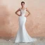 Illusion Transparentes Blanche Chiffon Robe De Mariée 2020 Trompette / Sirène Encolure Carrée Sans Manches Appliques En Dentelle Tribunal Train Volants