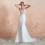Illusion Transparentes Blanche Chiffon Robe De Mariée 2020 Trompette / Sirène Encolure Carrée Sans Manches Appliques En Dentelle Tribunal Train Volants