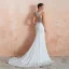 Illusion Transparentes Blanche Chiffon Robe De Mariée 2020 Trompette / Sirène Encolure Carrée Sans Manches Appliques En Dentelle Tribunal Train Volants