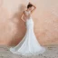 Illusion Transparentes Blanche Chiffon Robe De Mariée 2020 Trompette / Sirène Encolure Carrée Sans Manches Appliques En Dentelle Tribunal Train Volants
