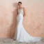 Illusion Transparentes Blanche Chiffon Robe De Mariée 2020 Trompette / Sirène Encolure Carrée Sans Manches Appliques En Dentelle Tribunal Train Volants
