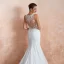 Illusion Transparentes Blanche Chiffon Robe De Mariée 2020 Trompette / Sirène Encolure Carrée Sans Manches Appliques En Dentelle Tribunal Train Volants