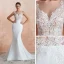 Illusion Transparentes Blanche Chiffon Robe De Mariée 2020 Trompette / Sirène Encolure Carrée Sans Manches Appliques En Dentelle Tribunal Train Volants